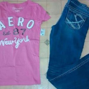 NWT aero shirt M with Silver jeans W28L33